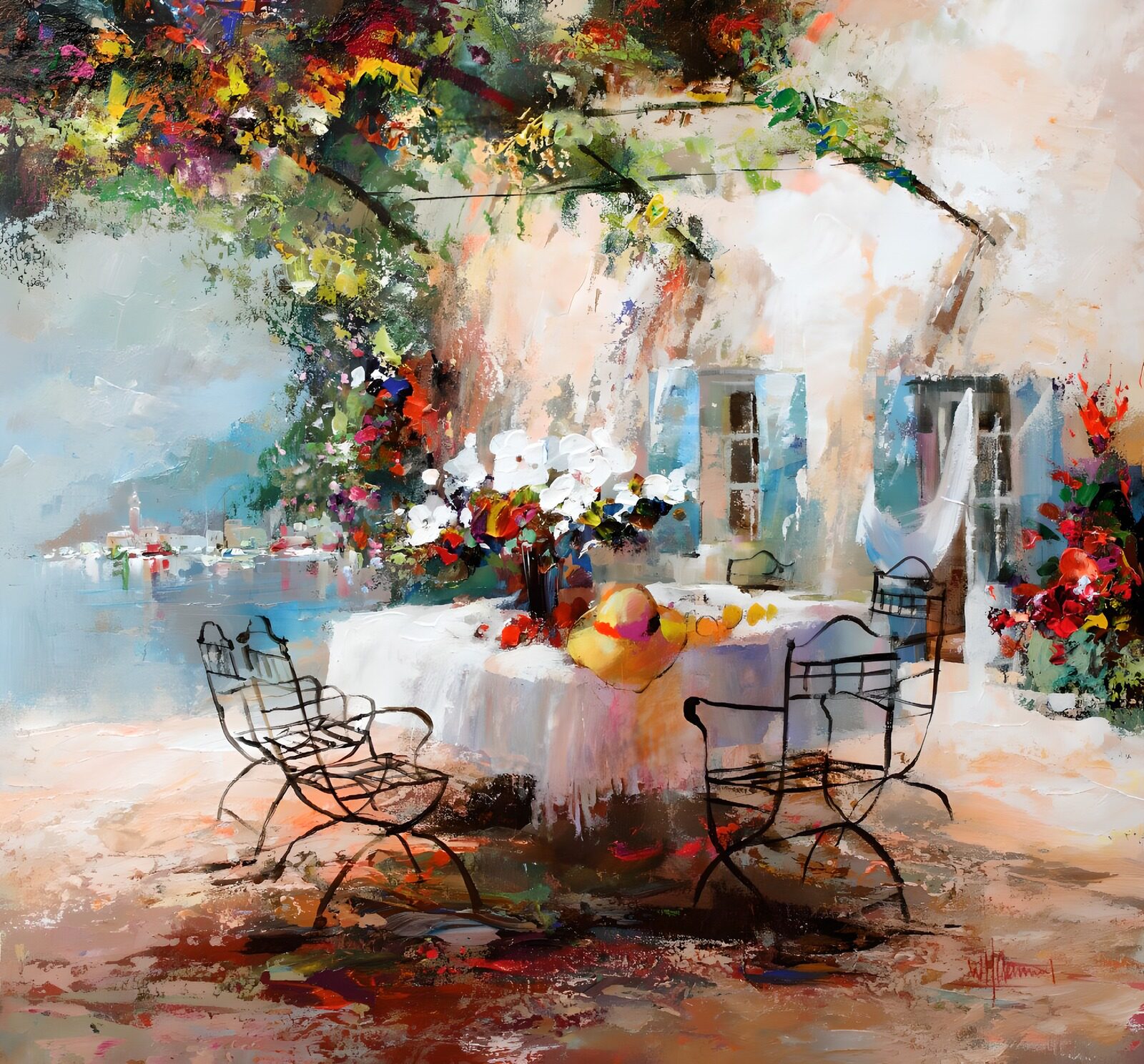TPES33815: Terraza con flores junto al puerto