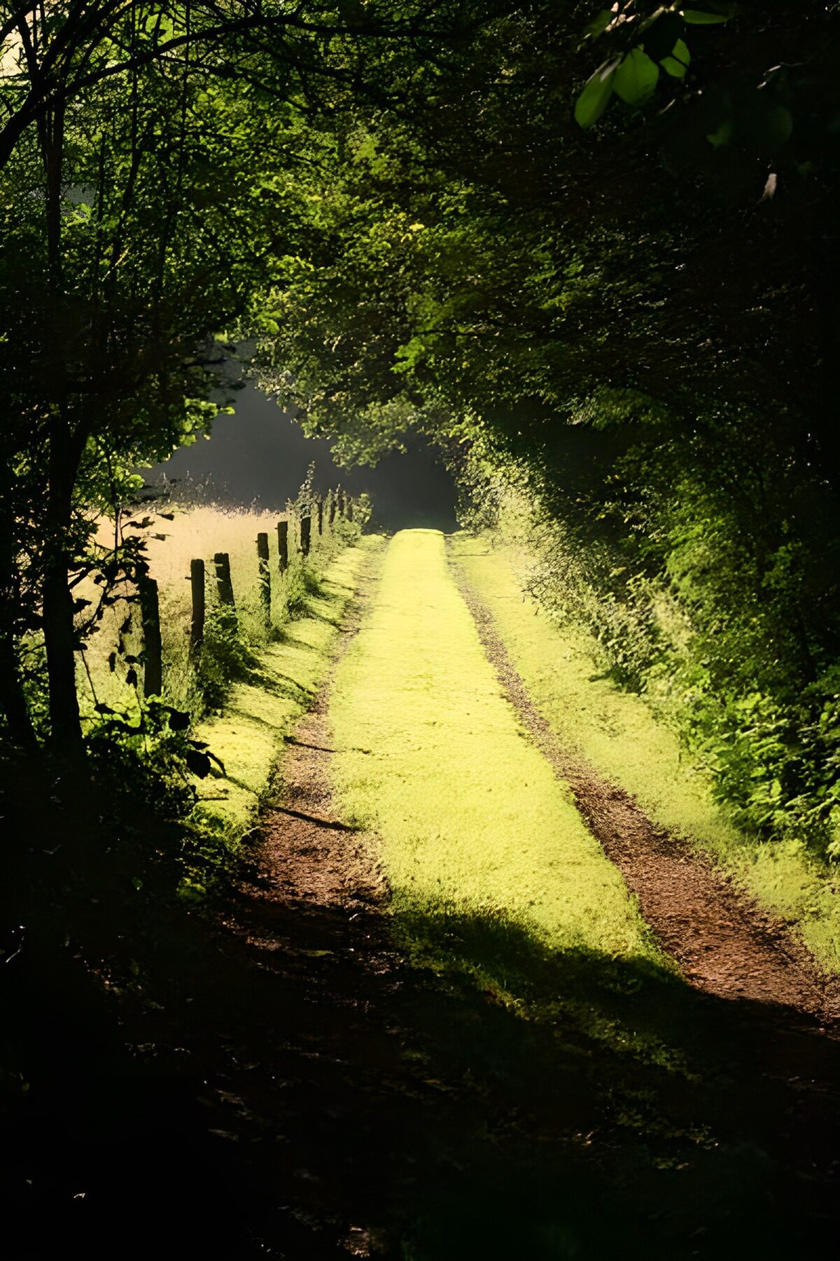 Camino rural entre luces y sombras