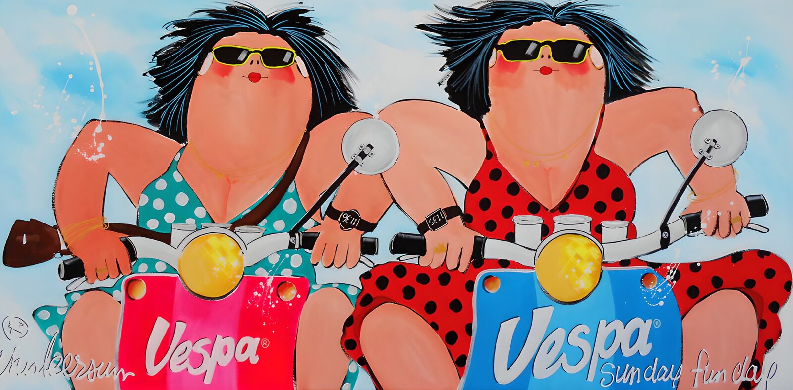 TPES86758: Dos amigas en scooter de aire retro
