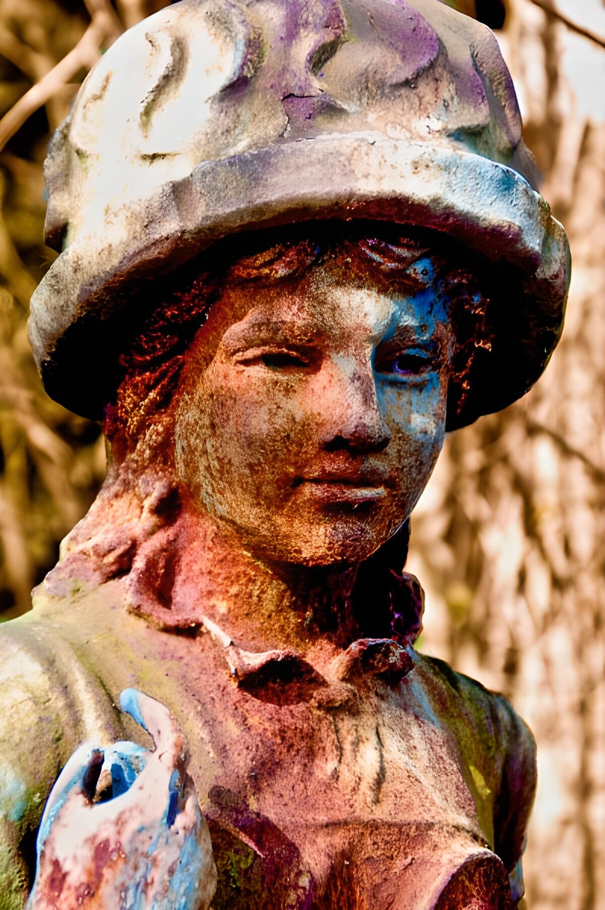 TPES81034: Escultura con sombrero y pátina de color