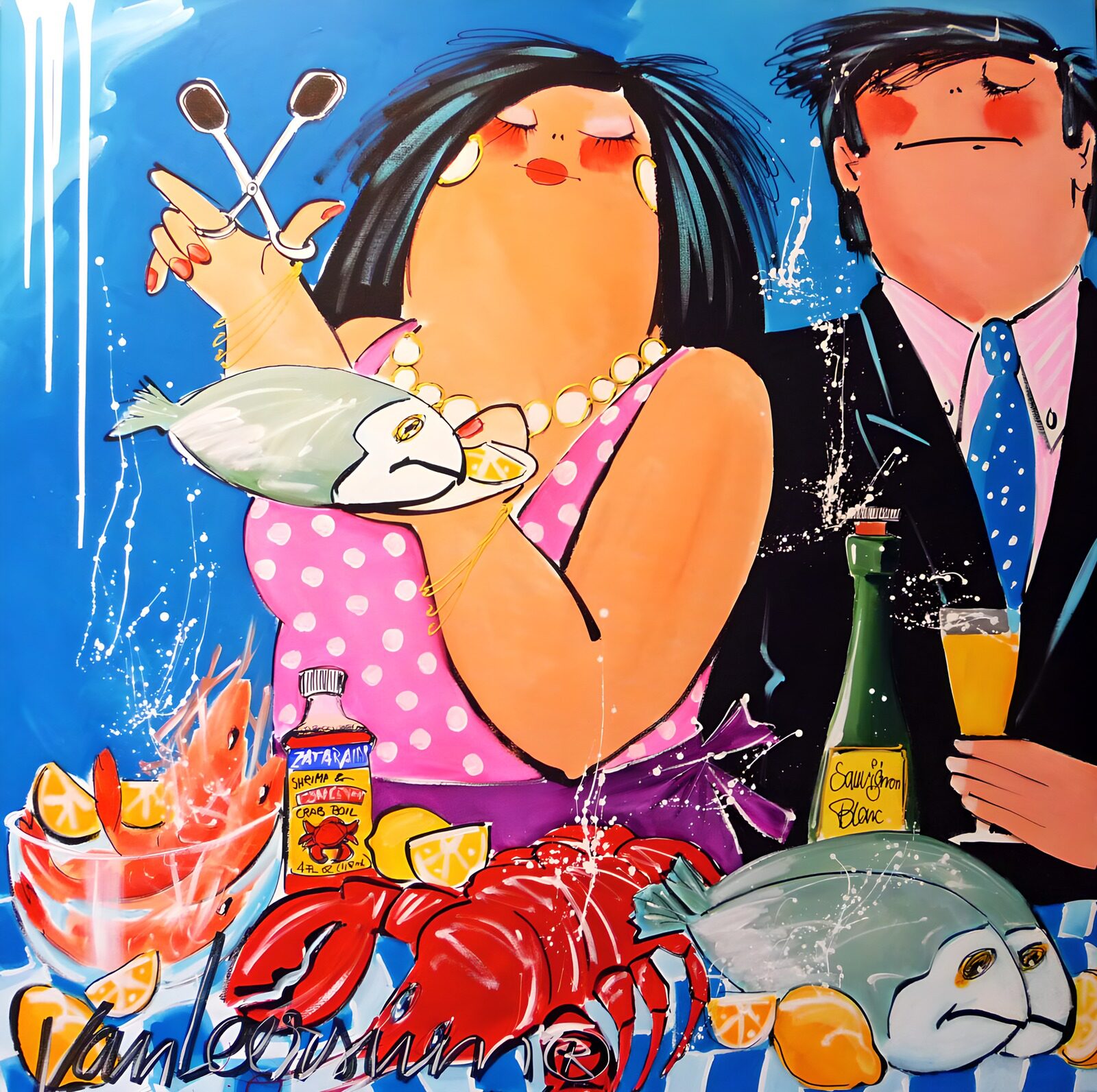 TPES79331: Pareja con mariscos a todo color
